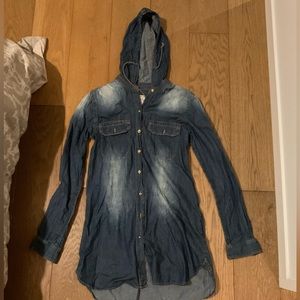 Jeans button up shirt with hood